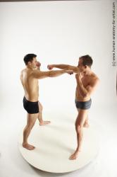 Underwear Fighting Man - Man White Muscular Short Brown Dynamic poses Academic